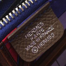 Pre Owned Hermes Taupe Veau Grain Lisse Leather Silk In Compact Wallet