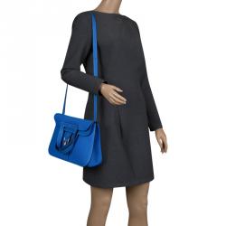 Pre Owned Hermes Bleu Electrique Clemence Leather Halzan 31 Bag
