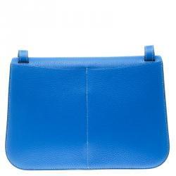 Pre Owned Hermes Bleu Electrique Clemence Leather Halzan 31 Bag