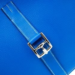 Pre Owned Hermes Bleu Electrique Clemence Leather Halzan 31 Bag