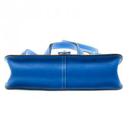 Pre Owned Hermes Bleu Electrique Clemence Leather Halzan 31 Bag