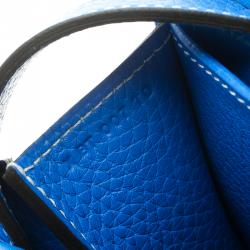 Pre Owned Hermes Bleu Electrique Clemence Leather Halzan 31 Bag