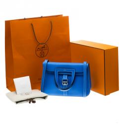 Pre Owned Hermes Bleu Electrique Clemence Leather Halzan 31 Bag