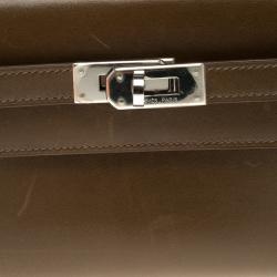 Pre Owned Hermes Olive Barenia Box Calf Leather Long Kelly Wallet 