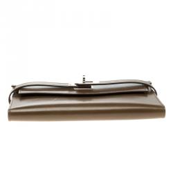Pre Owned Hermes Olive Barenia Box Calf Leather Long Kelly Wallet 