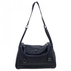 Pre Owned Hermes Noir Taurillon Palladium Hardware Lindy 34 CM