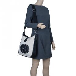 Hermes Beige and Black Clemence Leather GM Evelyne III Ucre Twill Messenger Bag