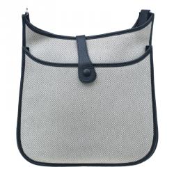 Hermes Beige and Black Clemence Leather GM Evelyne III Ucre Twill Messenger Bag