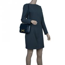 مملوكة مسبقًا Hermes Blue De Malte Epsom Calfskin Box Constance Shoulder Bag
