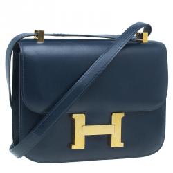 مملوكة مسبقًا Hermes Blue De Malte Epsom Calfskin Box Constance Shoulder Bag