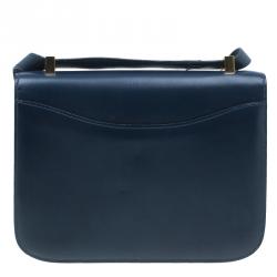 مملوكة مسبقًا Hermes Blue De Malte Epsom Calfskin Box Constance Shoulder Bag
