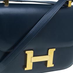 مملوكة مسبقًا Hermes Blue De Malte Epsom Calfskin Box Constance Shoulder Bag