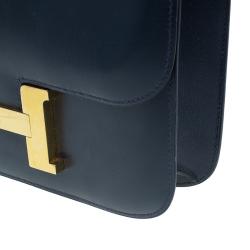 مملوكة مسبقًا Hermes Blue De Malte Epsom Calfskin Box Constance Shoulder Bag