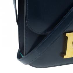 مملوكة مسبقًا Hermes Blue De Malte Epsom Calfskin Box Constance Shoulder Bag
