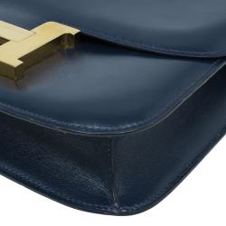 مملوكة مسبقًا Hermes Blue De Malte Epsom Calfskin Box Constance Shoulder Bag
