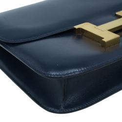 مملوكة مسبقًا Hermes Blue De Malte Epsom Calfskin Box Constance Shoulder Bag
