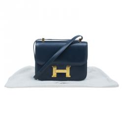 مملوك ة مسبقًا Hermes Blue De Malte Epsom Calfskin Box Constance Shoulder Bag
