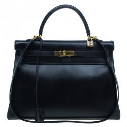 Hermes Noir Togo Calfskin 35cm Kelly Tote