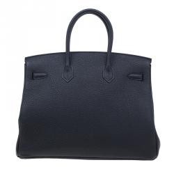 Hermes Noir Togo Calfskin Palladium Hardware Birkin 35 