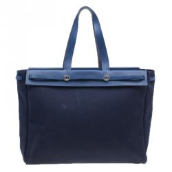 Pre Owned HERMES Navy Blue Herbag Cabas GM 2 in 1 Shoulder bag