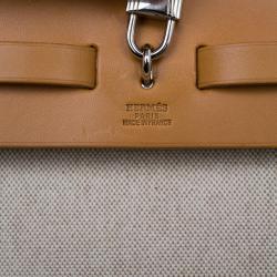 مملوكة مسبقًا Hermes Tan Leather and Beige Toile Canvas Large Herbag