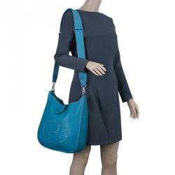 Pre Owned Hermes Blue Clemence Leather Evelyne III GM