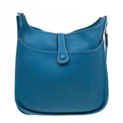 Pre Owned Hermes Blue Clemence Leather Evelyne III GM