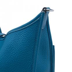 Pre Owned Hermes Blue Clemence Leather Evelyne III GM