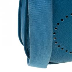 Pre Owned Hermes Blue Clemence Leather Evelyne III GM