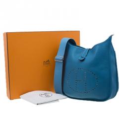 Pre Owned Hermes Blue Clemence Leather Evelyne III GM