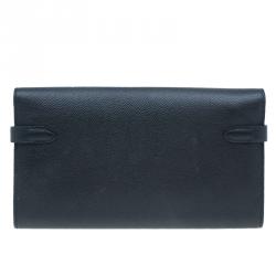 Hermes Black Grain d'H Leather Palladium Plated Kelly Wallet