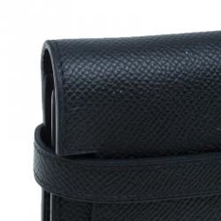 Hermes Black Grain d'H Leather Palladium Plated Kelly Wallet