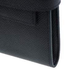 Hermes Black Grain d'H Leather Palladium Plated Kelly Wallet