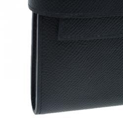 Hermes Black Grain d'H Leather Palladium Plated Kelly Wallet