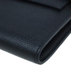 Hermes Black Grain d'H Leather Palladium Plated Kelly Wallet