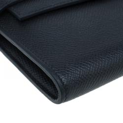 Hermes Black Grain d'H Leather Palladium Plated Kelly Wallet