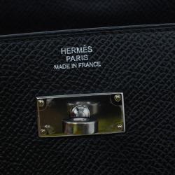 Hermes Black Grain d'H Leather Palladium Plated Kelly Wallet