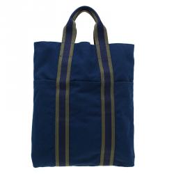 HERMES Fourre Tout Navy Blue Toile Canvas Unisex Premium Shoulder Tote Bag