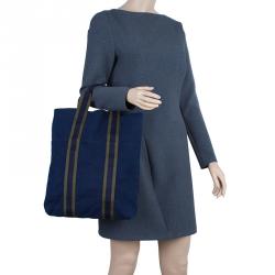 Hermes Navy Blue Canvas Fourre Tout Shopping Tote Bag