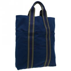 Pre Owned Hermes Navy Blue Canvas Fourre Tout Shopping Tote Bag