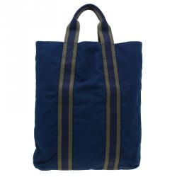 Pre Owned Hermes Navy Blue Canvas Fourre Tout Shopping Tote Bag