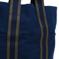 Pre Owned Hermes Navy Blue Canvas Fourre Tout Shopping Tote Bag