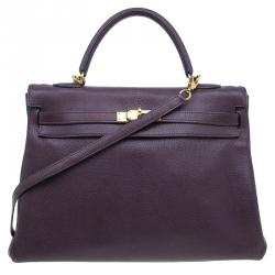 Hermes Purple Leather Palladium Hardware Kelly 35