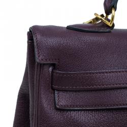 Hermes Purple Leather Palladium Hardware Kelly 35