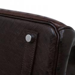 Hermes Brown Tri Color Ostrich Leather Palladium Birkin 35 Bag
