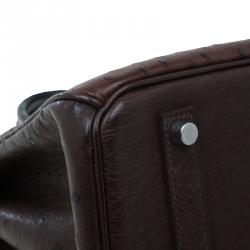 Hermes Brown Tri Color Ostrich Leather Palladium Birkin 35 Bag