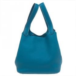 Hermes Azure Clemence Leather Picotin MM Bag