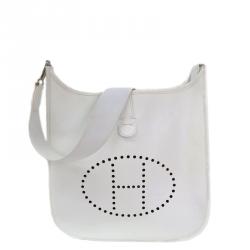 Hermes White Epsom Leather Evelyne I PM Messenger Bag