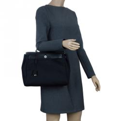 Pre Owned Hermes Beige/Black Canvas and Vache Calfskin Leather 2-in-1 Herbag PM Bag