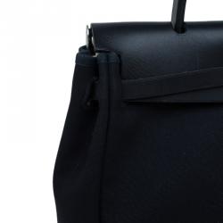 Pre Owned Hermes Beige/Black Canvas and Vache Calfskin Leather 2-in-1 Herbag PM Bag